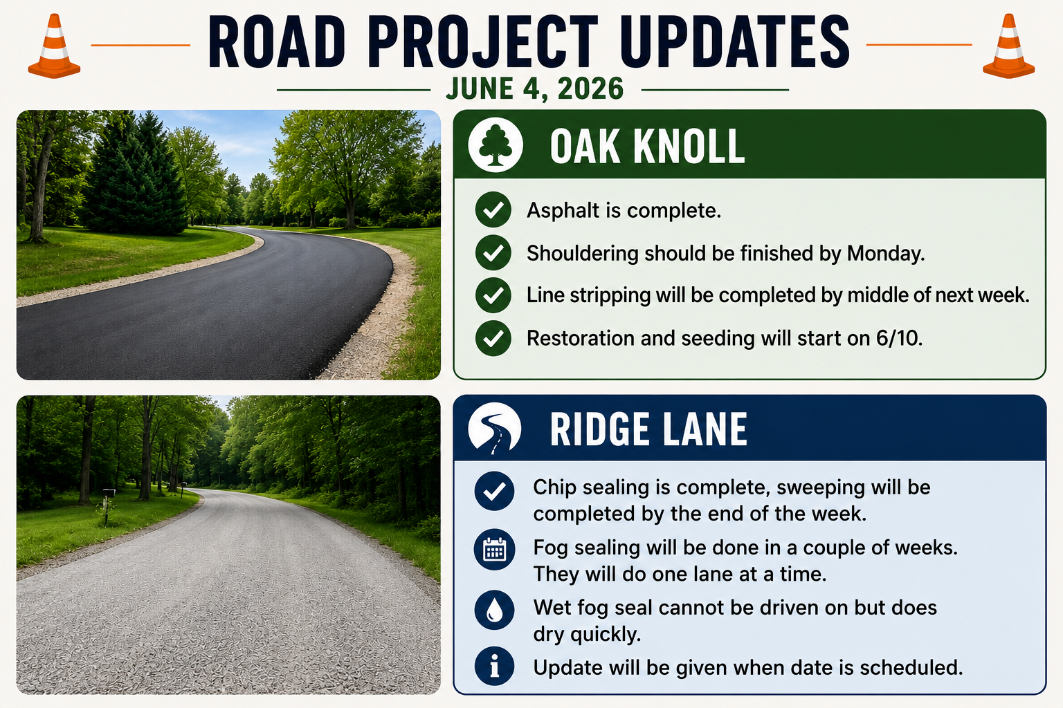 🚧 ROAD PROJECT UPDATE – JUNE 4, 2026 🚧